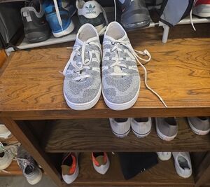 Nike Men’s Knit Lace-Up Sneakers in White and Gray